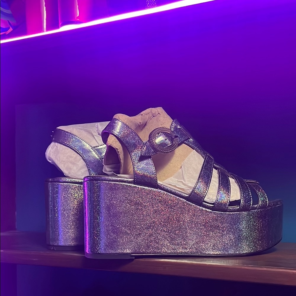 Holographic Platform Sandals